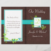 Monogram Aqua Brown Green Floral Wedding Programme (Voorkant)