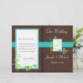 Monogram Aqua Brown Green Floral Wedding Programme (Staand voorkant)