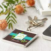 Monogram Aqua, bruin, groen, witte Sleutelhanger (Zijkant)