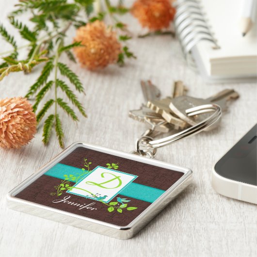 Monogram Aqua, bruin, groen, witte Sleutelhanger (Zijkant)