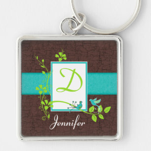 Monogram Aqua, bruin, groen, witte Sleutelhanger