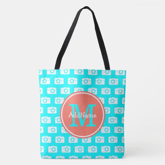 Monogram Aqua Camera Patroon met de Naam van de Do Tote Bag (Voorkant)