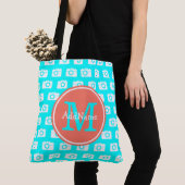 Monogram Aqua Camera Patroon met de Naam van de Do Tote Bag (Dichtbij)