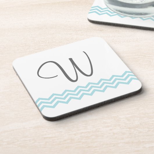 Monogram Aqua Chevron Onderzetter (Linkerzijde)