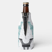 Monogram Aqua Chic Eiffel Tower Patroon Flesjeskoeler (Fles Achterkant)