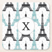 Monogram Aqua Chic Eiffel Tower Patroon Kartonnen Onderzetters (Voorkant)