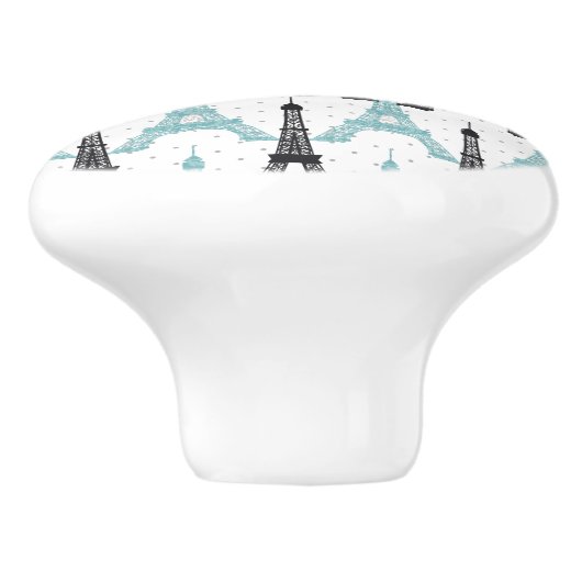 Monogram Aqua Chic Eiffel Tower Patroon Keramische Knop (Zijkant)