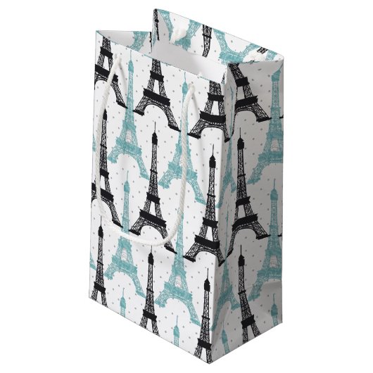 Monogram Aqua Chic Eiffel Tower Patroon Klein Cadeauzakje (Achterkant Gekanteld)