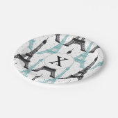 Monogram Aqua Chic Eiffel Tower Patroon Papieren Bordje (Gekanteld)