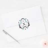 Monogram Aqua Chic Eiffel Tower Patroon Ronde Sticker (Envelop)