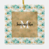 Monogram Aqua Cream Gold Floral       Keramisch Ornament (Voorkant)