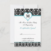 Monogram Aqua Damask Standaard 3.5 x 5 RSVP (Voorkant)