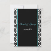 Monogram Aqua Damask Standaard 3.5 x 5 RSVP Kaartje (Achterkant)