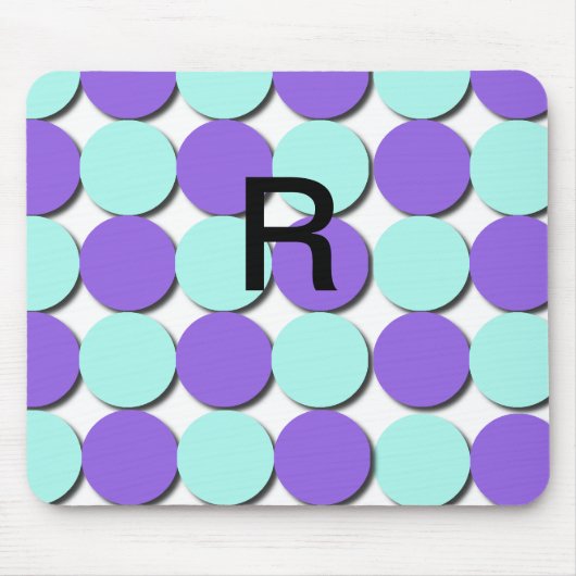 Monogram Aqua en Blauwe Polka Dots Muismat (Voorkant)