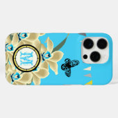 Monogram Aqua Geel Grijs  Orchidee Case-Mate iPhone Case (Achterkant (horizontaal))