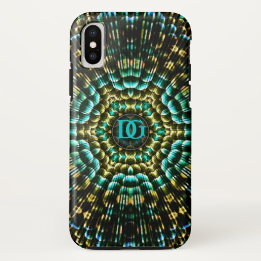 Monogram Aqua Gold Geometric Artistry Case-Mate iPhone Case (Achterkant)