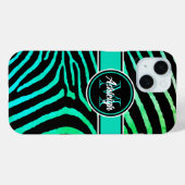 Monogram Aqua Groen, Zwart Zebra Strepen Case-Mate iPhone Case (Achterkant (horizontaal))