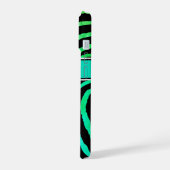 Monogram Aqua Groen, Zwarte Zebra Strepen iPhone 15 Case (Linkerkant)