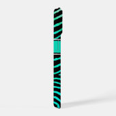 Monogram Aqua Groen, Zwarte Zebra Strepen iPhone 15 Case (Rechterkant)