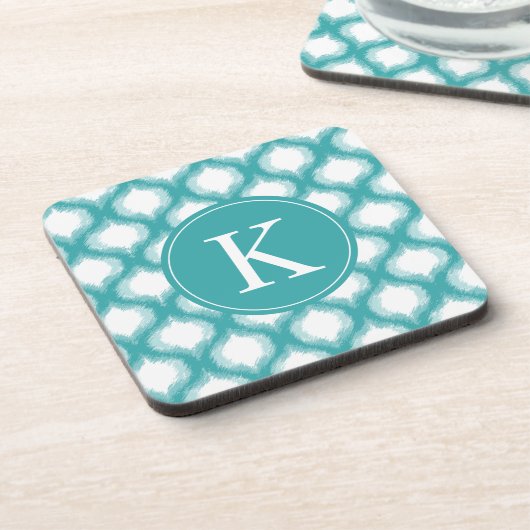 Monogram Aqua Ogee Ikat Pattern Drankjes Onderzetter (Linkerzijde)