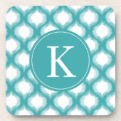 Monogram Aqua Ogee Ikat Pattern Drankjes Onderzetter (Voorkant)