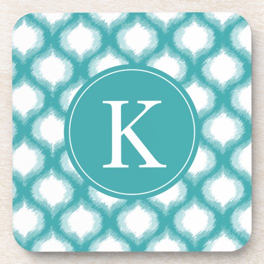 Monogram Aqua Ogee Ikat Pattern Drankjes Onderzetter (Voorkant)