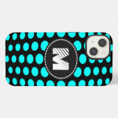 Monogram Aqua Polka Dots Pattern iPhone Hoesje (Achterkant horizontaal)