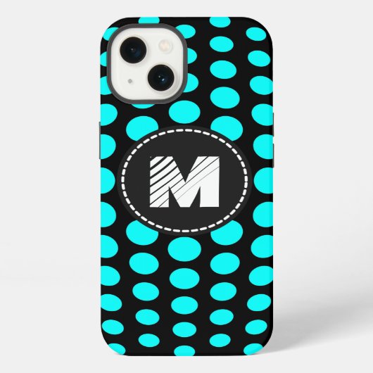 Monogram Aqua Polka Dots Pattern iPhone Hoesje (Achterkant)