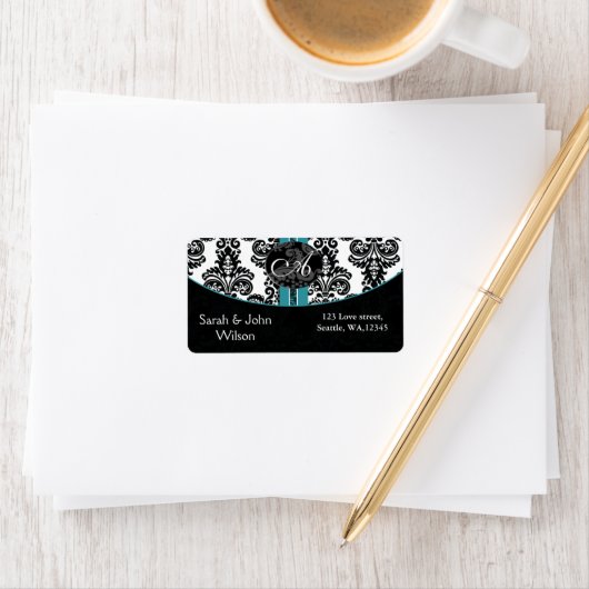 Monogram aqua, terugzendadres label (Insitu)