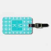 Monogram Aqua Tiled Flowers Square Splitter Bagagelabel (Voorkant horizontaal)