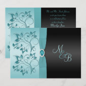 Monogram Aqua, uitnodiging voor een huwelijk met z (Voorkant / Achterkant)