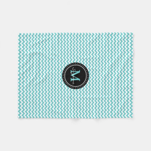 Monogram Aqua White Abstracte Chevron Fleece Deken (Voorkant (Horizontaal))
