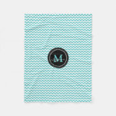 Monogram Aqua White Abstracte Chevron Fleece Deken (Voorkant)