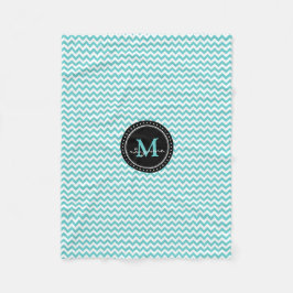 Monogram Aqua White Abstracte Chevron Fleece Deken
