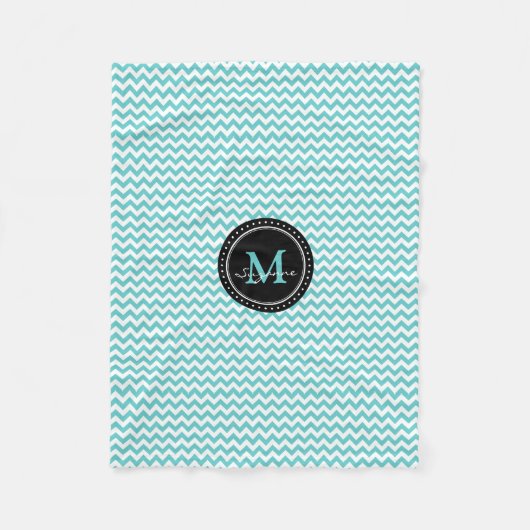Monogram Aqua White Abstracte Chevron Fleece Deken (Voorkant)