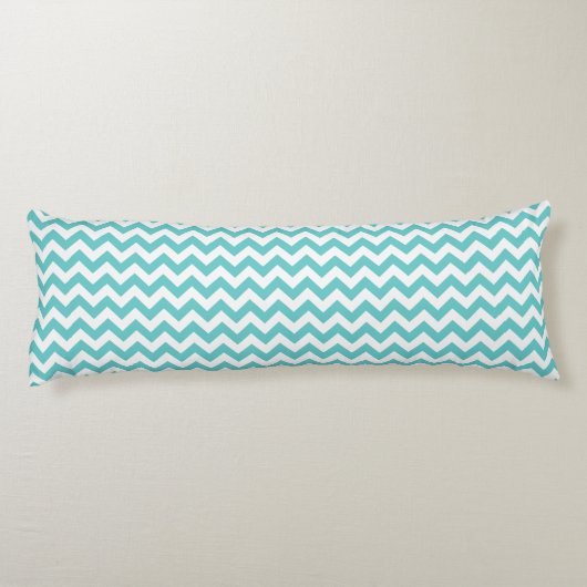 Monogram Aqua White Abstracte Chevron Lichaamskussen (Achterkant)