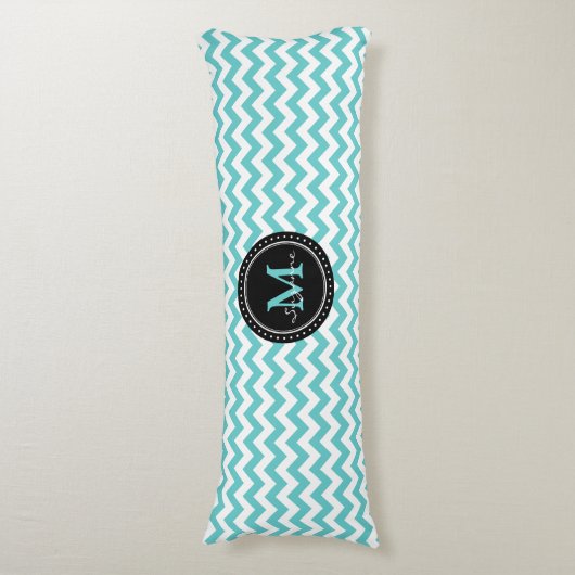 Monogram Aqua White Abstracte Chevron Lichaamskussen (Voorkant Verticaal)