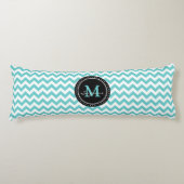 Monogram Aqua White Abstracte Chevron Lichaamskussen (Voorkant)