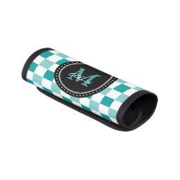 Monogram | Aqua White Checkerboard Pattern Handvat Beschermer