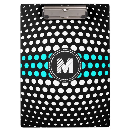 Monogram Aqua & White Polka Dots Pattern Klembord (Voorkant)