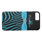 Monogram Aqua, zwart Glitter Zebra iPhone 7 Hoesje (Achterkant (Horizontaal))