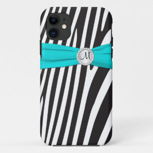 Monogram Aqua, Zwart, Witte Zebra Striped iPhone 5 Case-Mate iPhone Case