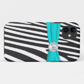 Monogram Aqua, Zwart, Witte Zebra Striped iPhone 5 Case-Mate iPhone Case (Achterkant (horizontaal))