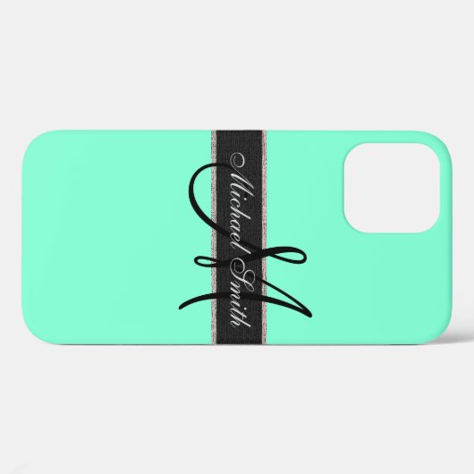 Monogram Aquamarine Kleurachtergrond Case-Mate iPhone Case (Achterkant (horizontaal))