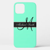 Monogram Aquamarine Kleurachtergrond Case-Mate iPhone Case (Achterkant)