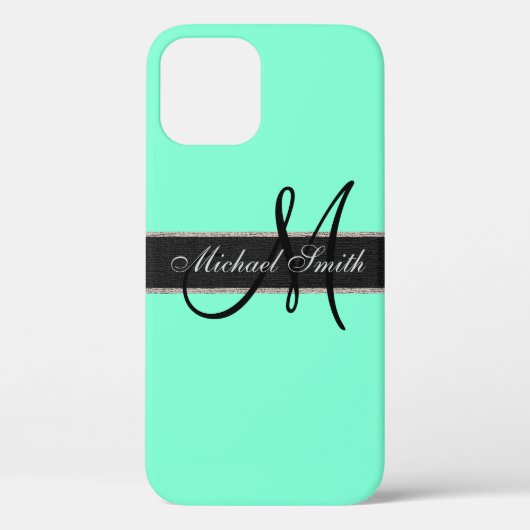 Monogram Aquamarine Kleurachtergrond Case-Mate iPhone Case (Achterkant)