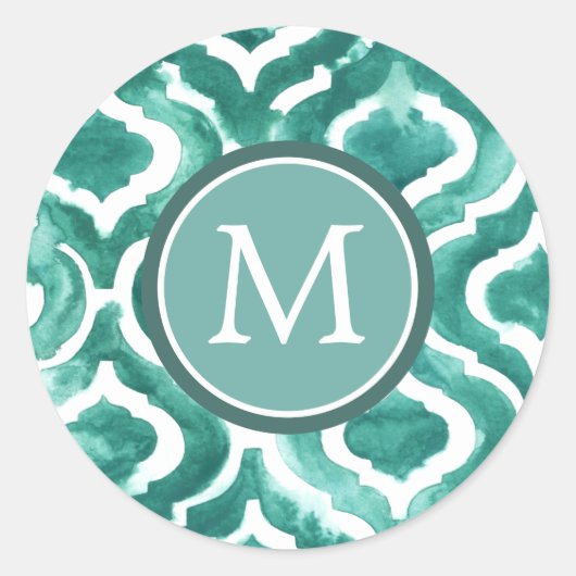 Monogram | Aquamarine Motif IV Ronde Sticker (Voorkant)