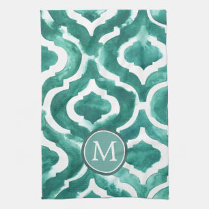 Monogram   Aquamarine Motif IV Theedoek