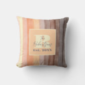 Monogram aquarel geel oranje bruine strepen kussen (Voorkant)