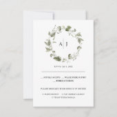 Monogram | Aquarel Groene Huwelijks RSVP Aankondiging (Voorkant)